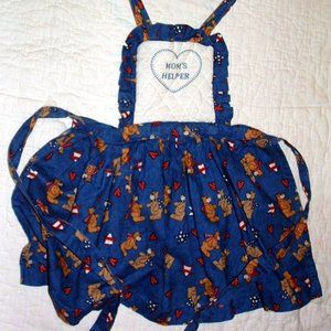 Children's Kitchen Apron w/Hand-Cross-Stitched "Mom's Helper" on Front Bib